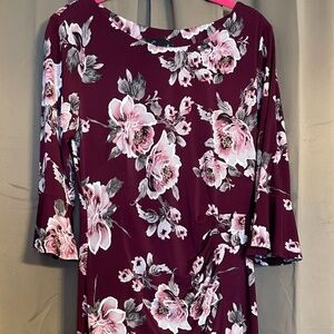 Connected Apparel Burgundy Floral Dress